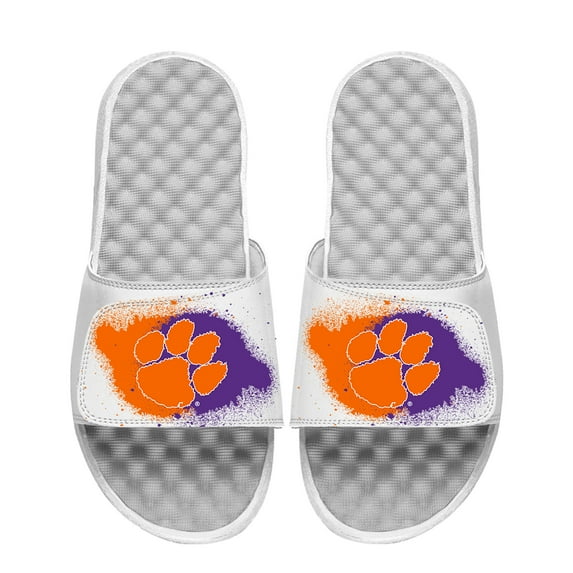 Men's ISlide White Clemson Tigers Spray Paint Slide Sandals