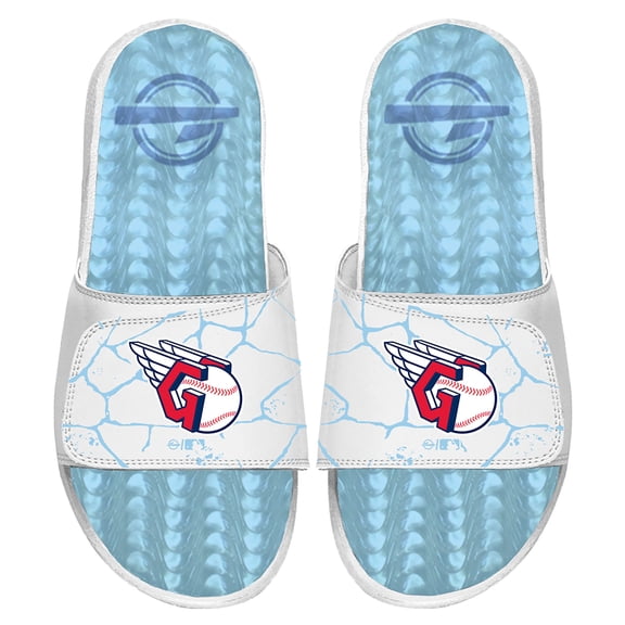 Men's ISlide White Cleveland Guardians Ice Gel Slide Sandals