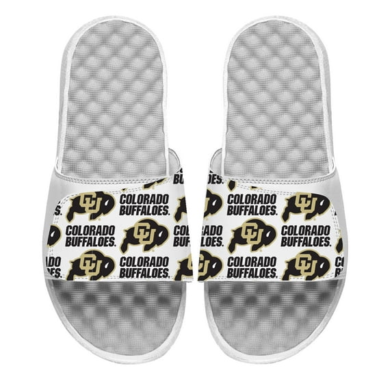 Men's ISlide White Colorado Buffaloes Logo Pattern Slide Sandals