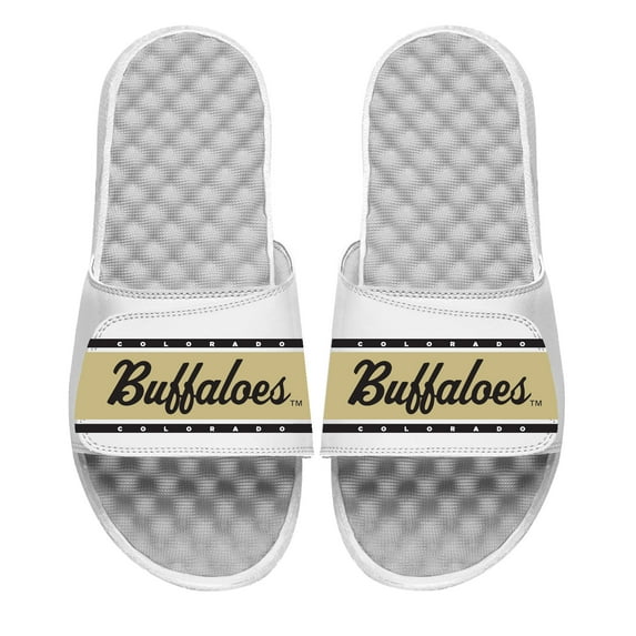 Men's ISlide White Colorado Buffaloes Wordmark Stripe Slide Sandals