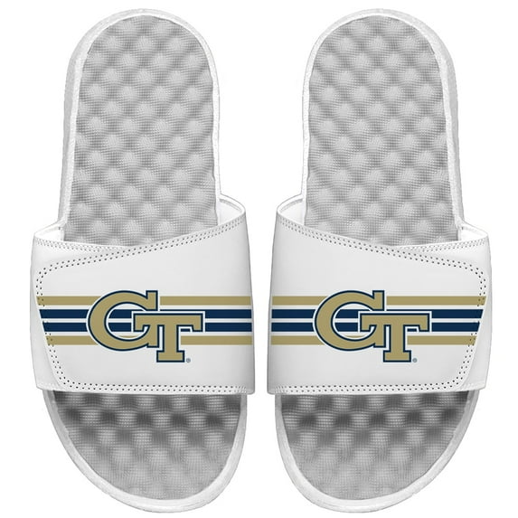 Men's ISlide White Georgia Tech Yellow Jackets Varsity Stripes Slide Sandals