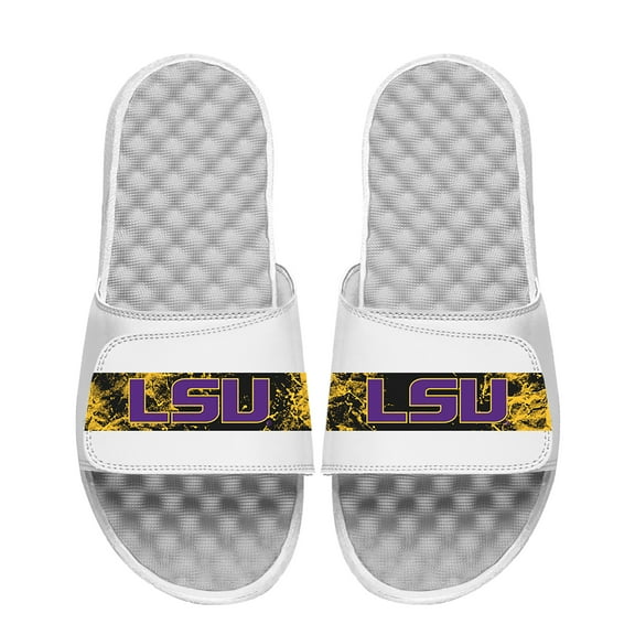Men's ISlide White LSU Tigers Distressed Slide Sandals