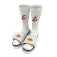 thumbnail image 1 of Men's ISlide White Los Angeles Lakers Team Logo Speckle Socks & Slide Sandals Bundle, 1 of 1