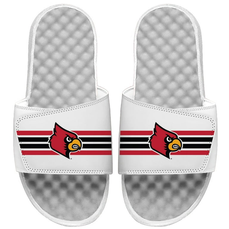 Men's ISlide White Louisville Cardinals Varsity Stripes Slide Sandals