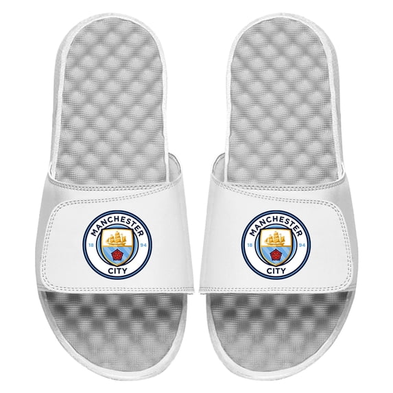 Men's ISlide White Manchester City Primary Logo Slide Sandals