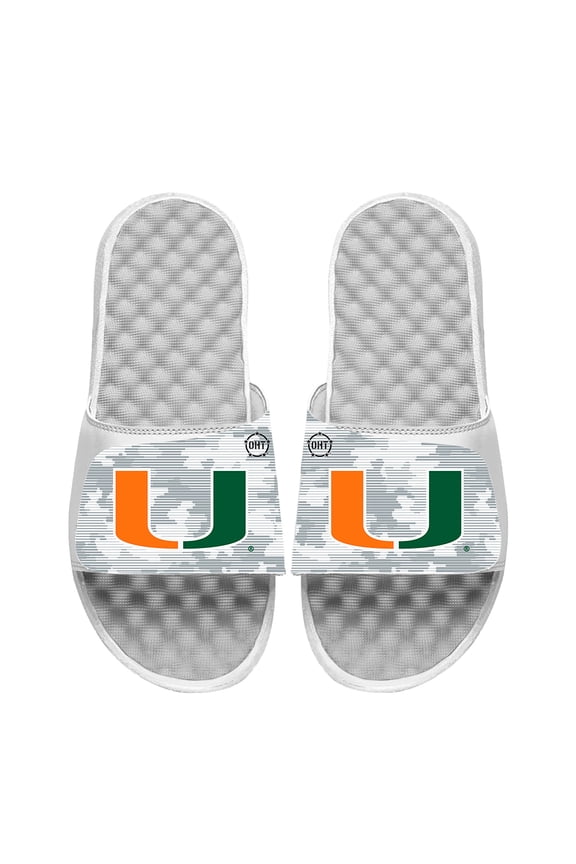 Men's ISlide White Miami Hurricanes Camo Slide Sandals