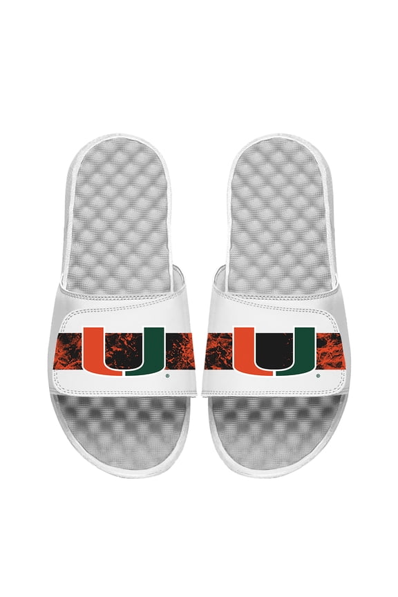 Men's ISlide White Miami Hurricanes Distressed Slide Sandals