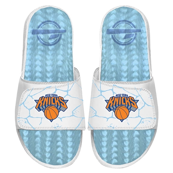 Men's ISlide White New York Knicks Ice Gel Slide Sandals