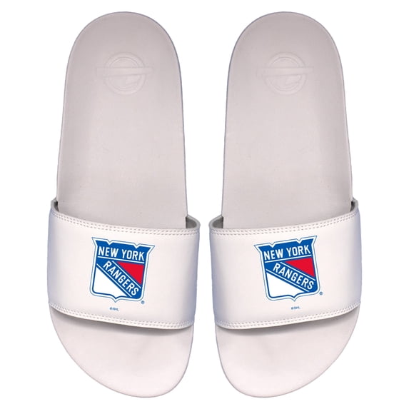 Men's ISlide White New York Rangers Primary Logo Motto Slide Sandals