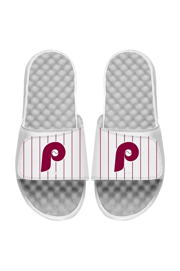 Men's ISlide White Philadelphia Phillies Cooperstown Pinstripe Logo Slide Sandals