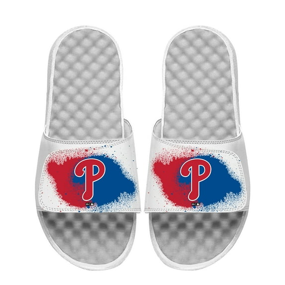 Men's ISlide White Philadelphia Phillies Spray Paint Slide Sandals