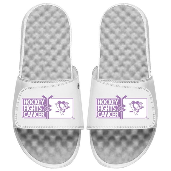 Men's ISlide White Pittsburgh Penguins Hockey Fights Cancer Slide Sandals