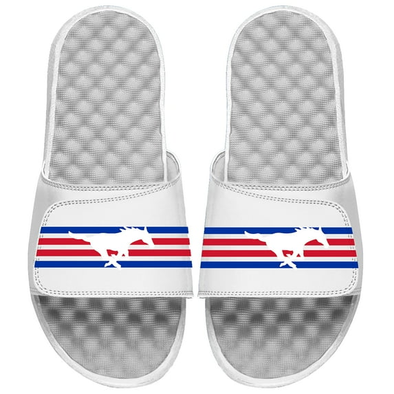 Men's ISlide White SMU Mustangs Varsity Stripes Slide Sandals
