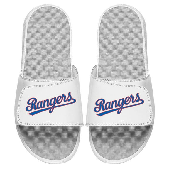 Men's ISlide White Texas Rangers Cooperstown Wordmark Logo Slide Sandals