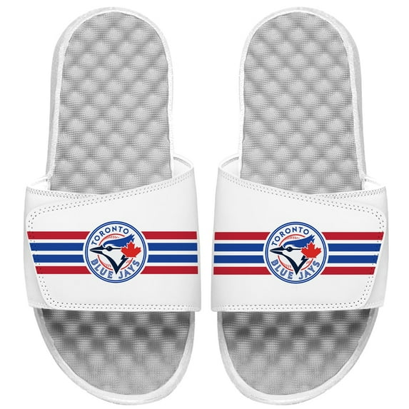 Men's ISlide White Toronto Blue Jays Varsity Stripes Slide Sandals