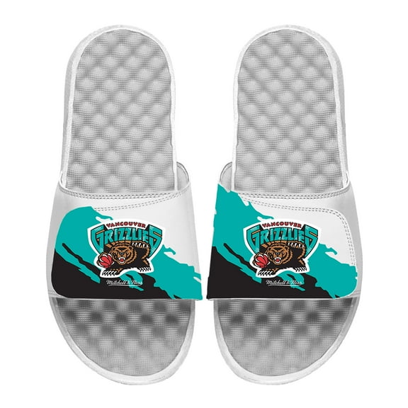 Men's ISlide x Mitchell & Ness  White Memphis Grizzlies Paint Stripe Slide Sandals