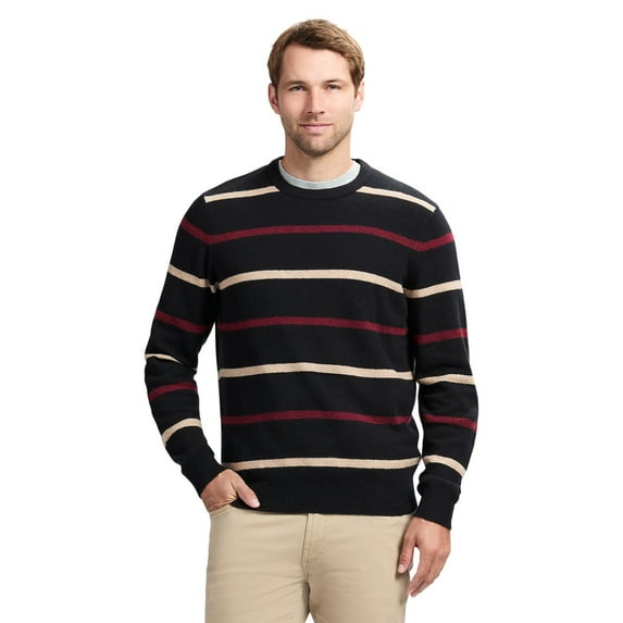 Men's IZOD Classic Crewneck Sweater Color: Black Stripe Size: XXL