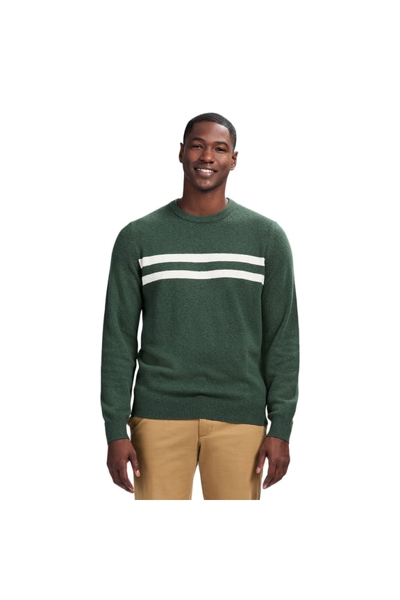 Men's IZOD Classic Crewneck Sweater Color: Forest Chest Stripe Size: L