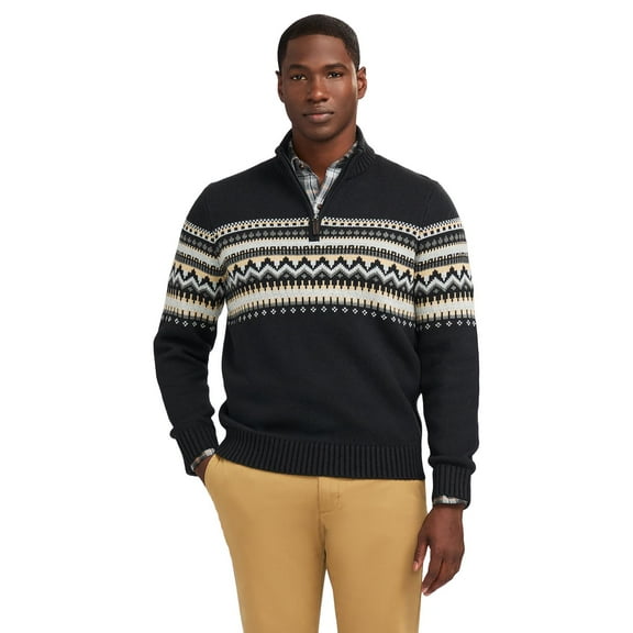 Men's IZOD Holiday Fair Isle Quarter-Zip Top Color: Black Fair Isle Size: L