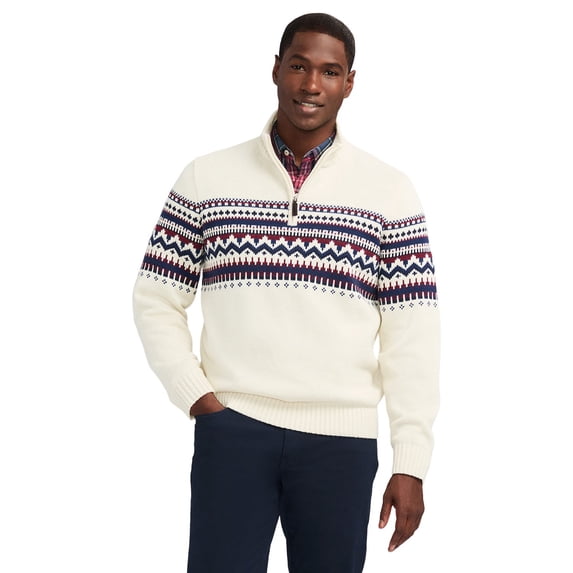 Men's IZOD Holiday Fair Isle Quarter-Zip Top Color: Vanilla Fair Isle Size: L