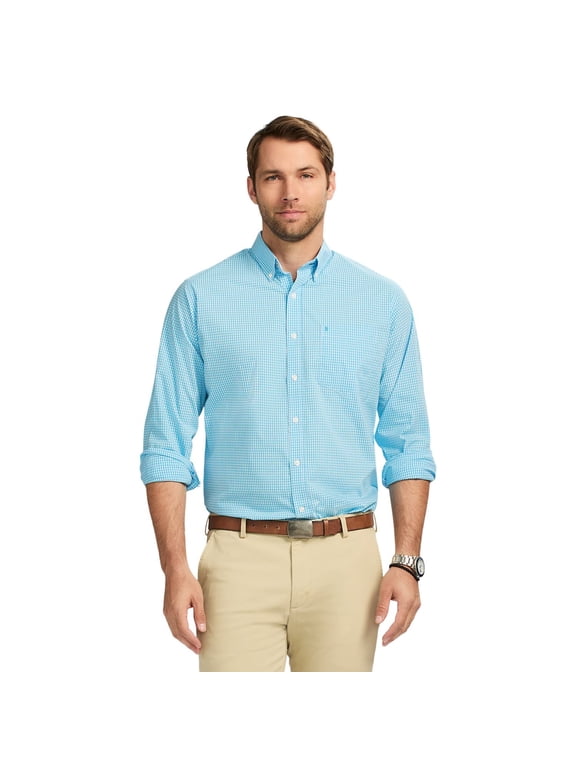 Men's IZOD Performance Comfort Long Sleeve Button Down Woven Shirt Color: Aquarius Check Size: L