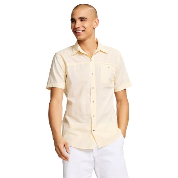 Men's IZOD Saltwater Dockside Chambray Short Sleeve Button-Down Shirt Color: Banana Crm Size: XL