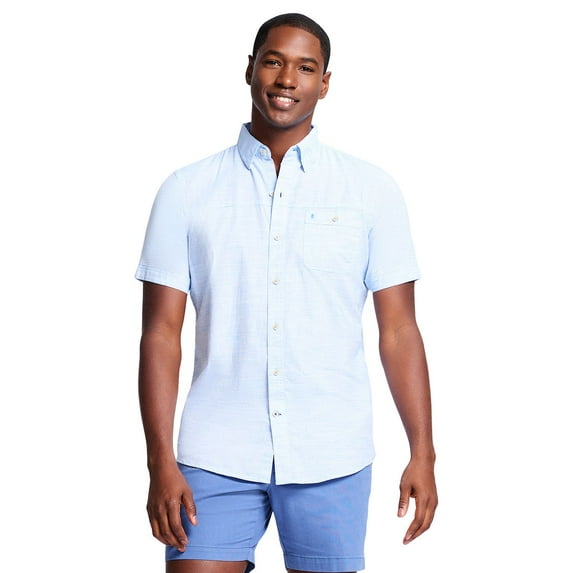Men's IZOD Saltwater Dockside Chambray Short Sleeve Button-Down Shirt Color: Blue Revival Size: S