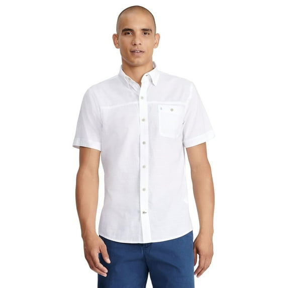 Men's IZOD Saltwater Dockside Chambray Short Sleeve Button-Down Shirt Color: Bright White Size: L