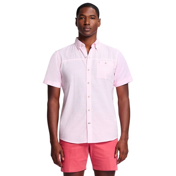 Men's IZOD Saltwater Dockside Chambray Short Sleeve Button-Down Shirt Color: Peony Size: M