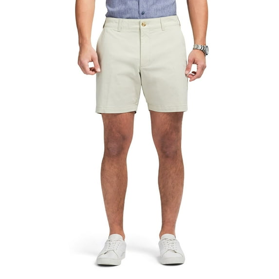 Men's IZOD Saltwater 7-Inch Flat Front Chino Shorts Color: Silver Birch Size: 44