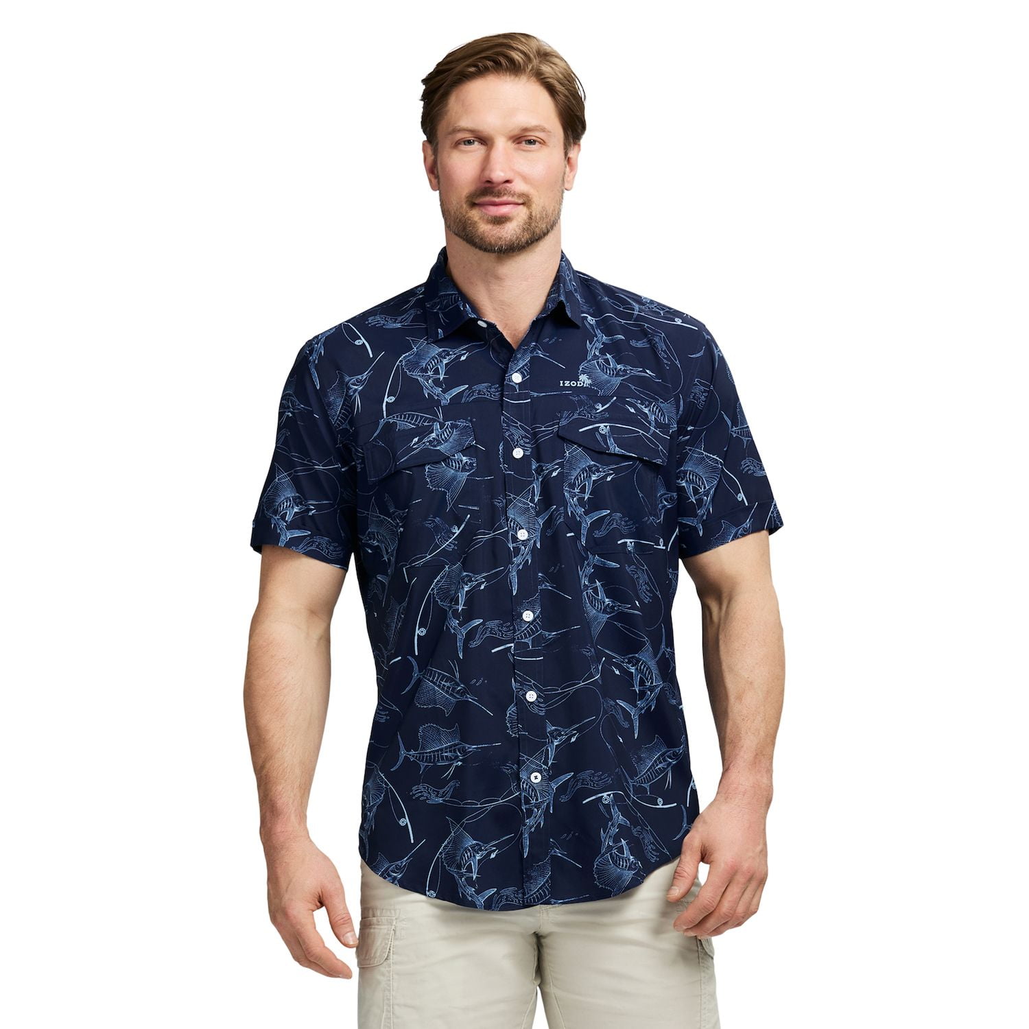Men's IZOD Sunshield Performance Button Front Shirt Color: Navy