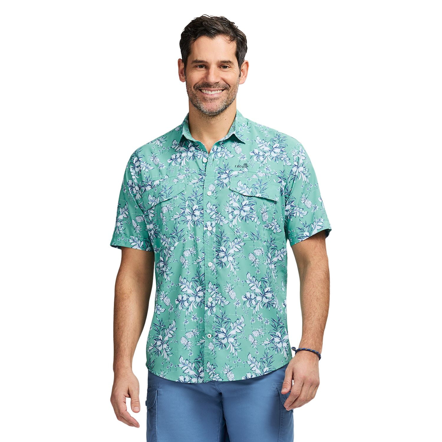 Men's IZOD Sunshield Performance Button Front Shirt Color: Wasabi