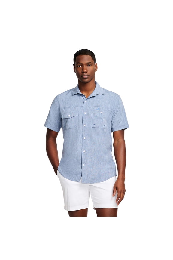 Men's IZOD Sunshield Performance Short Sleeve Button Down Shirt Color: Twilight Blue Size: XL