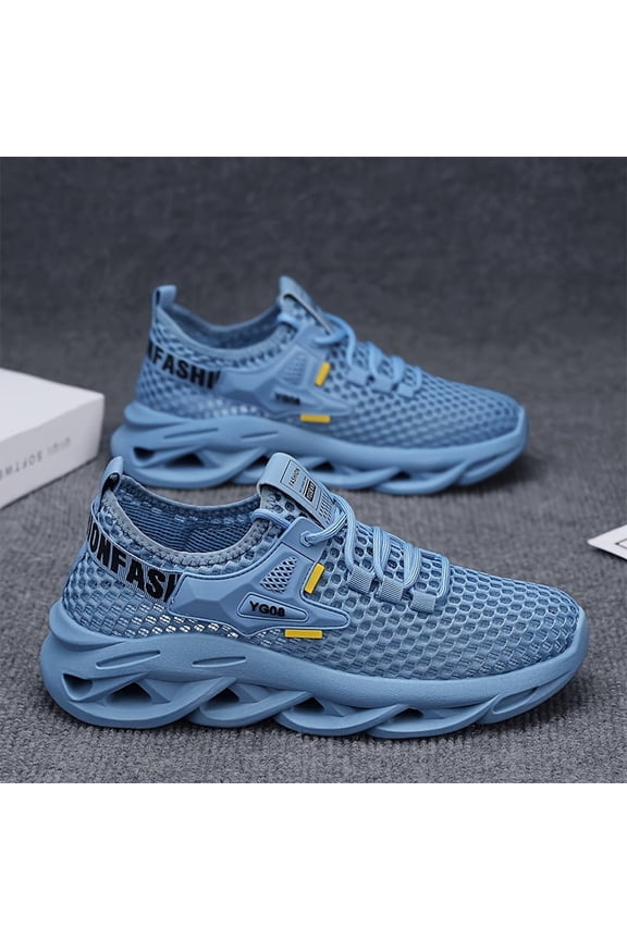 Men's Ice Blue Blade Running Shoes, Breathable Mesh Lightweight Sneakers, Non-Slip Shock Absorption Athletic Shoes for Daily Workout & Walking