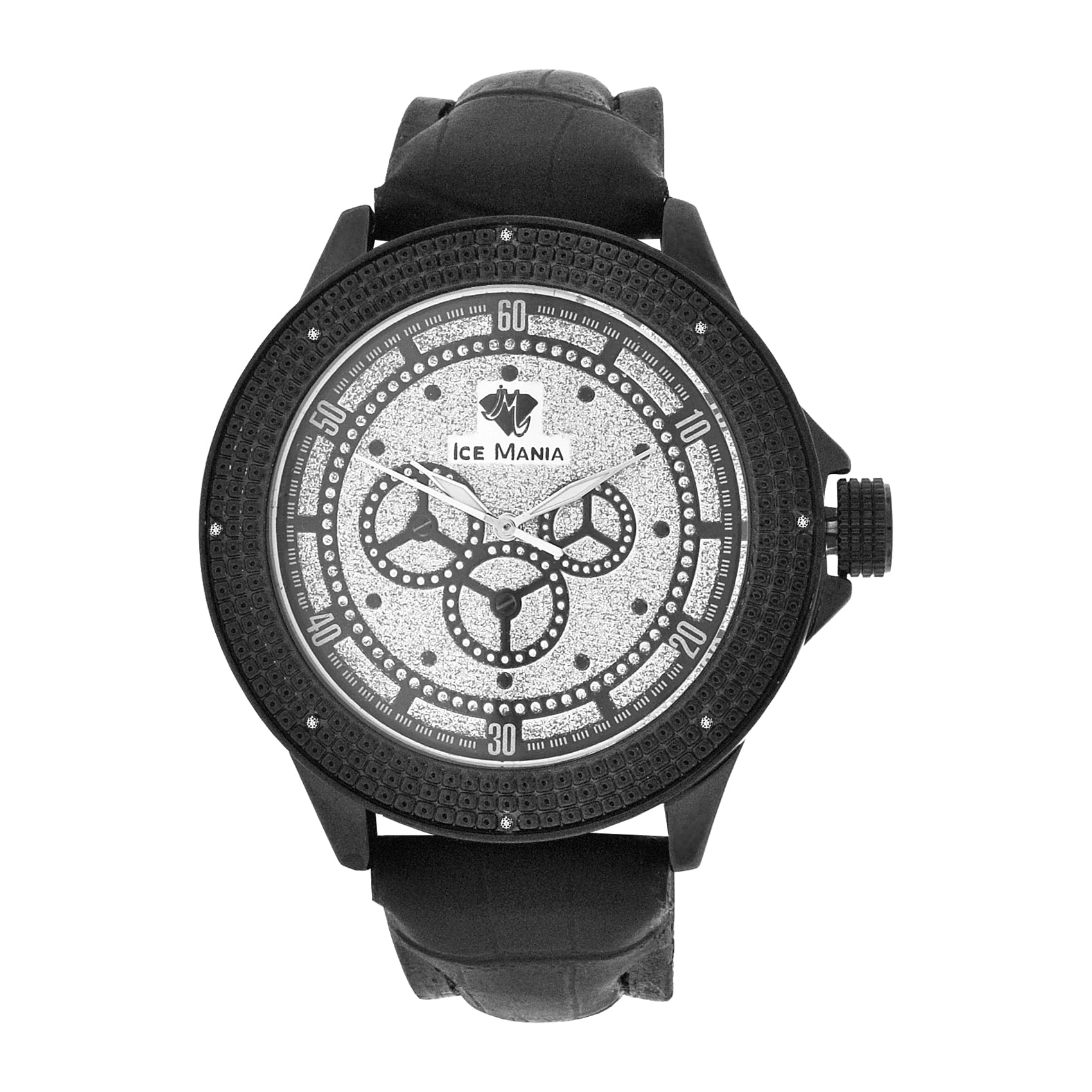 Men's Ice Mania IM3062 Genuine Diamond Black PVD Gear Track Dial