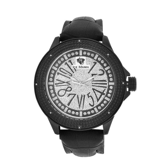 Men's Ice Mania IM3080 Genuine Diamond Arabic Number Black PVD Watch 0.08 CT.