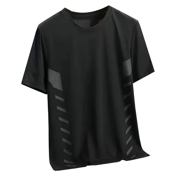 Men's Ice Screen Eye Breathable Thin Solid Color Crew Neck T-Shirt, Polyester, for Summer, Casual Wear, Suitable for Various Occasions, Multiple Sizes