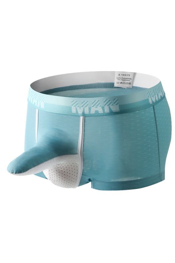 Men's Ice Silk Boxer Briefs - Breathable Mesh Pouch Underwear with Long Trunk Design, Comfortable Stretch Knickers for Casual Wear