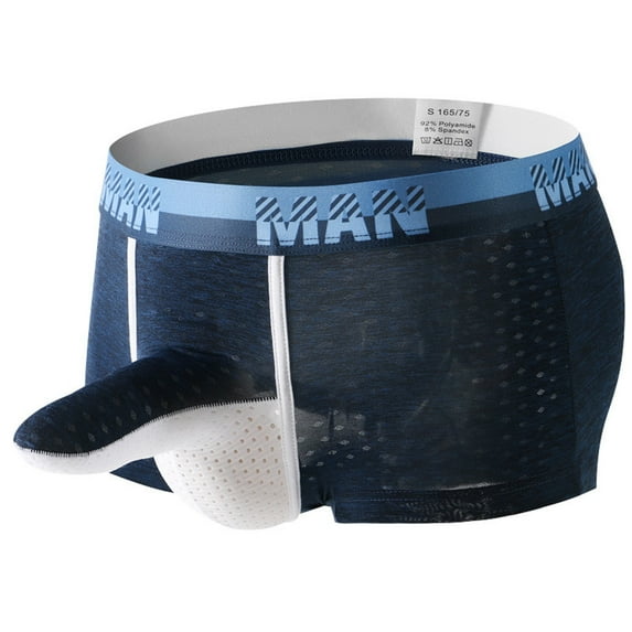 Men's Ice Silk Boxer Briefs - Breathable Mesh Pouch Underwear with Long Trunk Design, Comfortable Stretch Knickers for Casual Wear