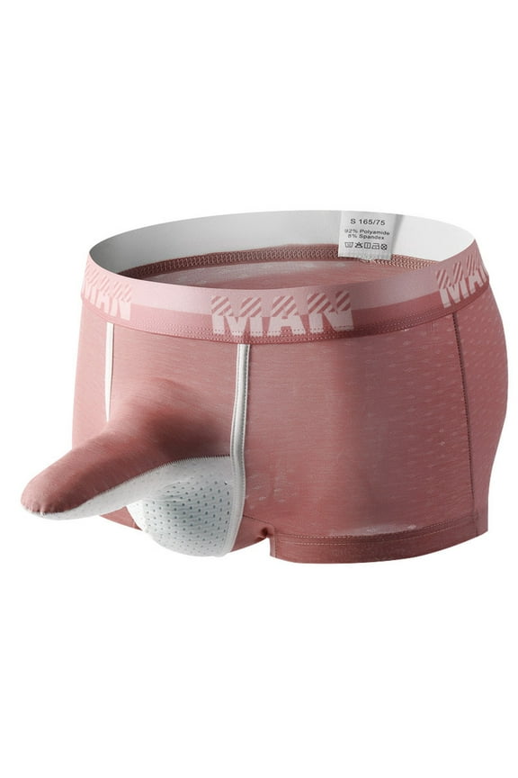 Men's Ice Silk Boxer Briefs - Breathable Mesh Pouch Underwear with Long Trunk Design, Comfortable Stretch Knickers for Casual Wear