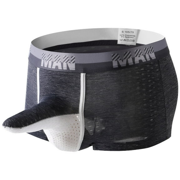 Men's Ice Silk Boxer Briefs - Breathable Mesh Pouch Underwear with Long Trunk Design, Comfortable Stretch Knickers for Casual Wear