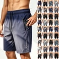 thumbnail image 1 of Men's Ice Silk Breathable Straight Leg Shorts, Adjustable Drawstring Elastic Waist Loose Fit Lightweight Polyester Summer Outdoor Casual | TruHer,Black L, 1 of 7