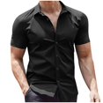 thumbnail image 1 of Men's Ice Silk Business Shirt Anti-Wrinkle Quick-Drying Solid Tee Short Sleeve Lightweight Casual Work Tops, 1 of 6