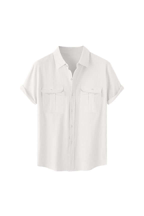 Men's Ice Silk Business Shirt Anti-Wrinkle Quick-Drying Solid Tee Short Sleeve Lightweight Casual Work Tops
