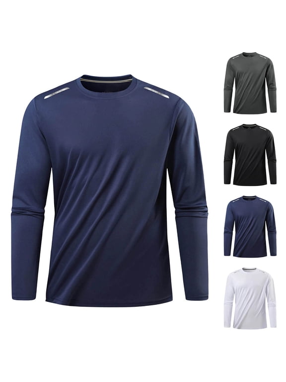 Men's Ice Silk Cooling Long Sleeve T-Shirt Round Neck Fitness Top Workout Base Layer for Gym Training Casual Daily Wear Modern Athletic Apparel | AESTIVO,Dark Blue XL