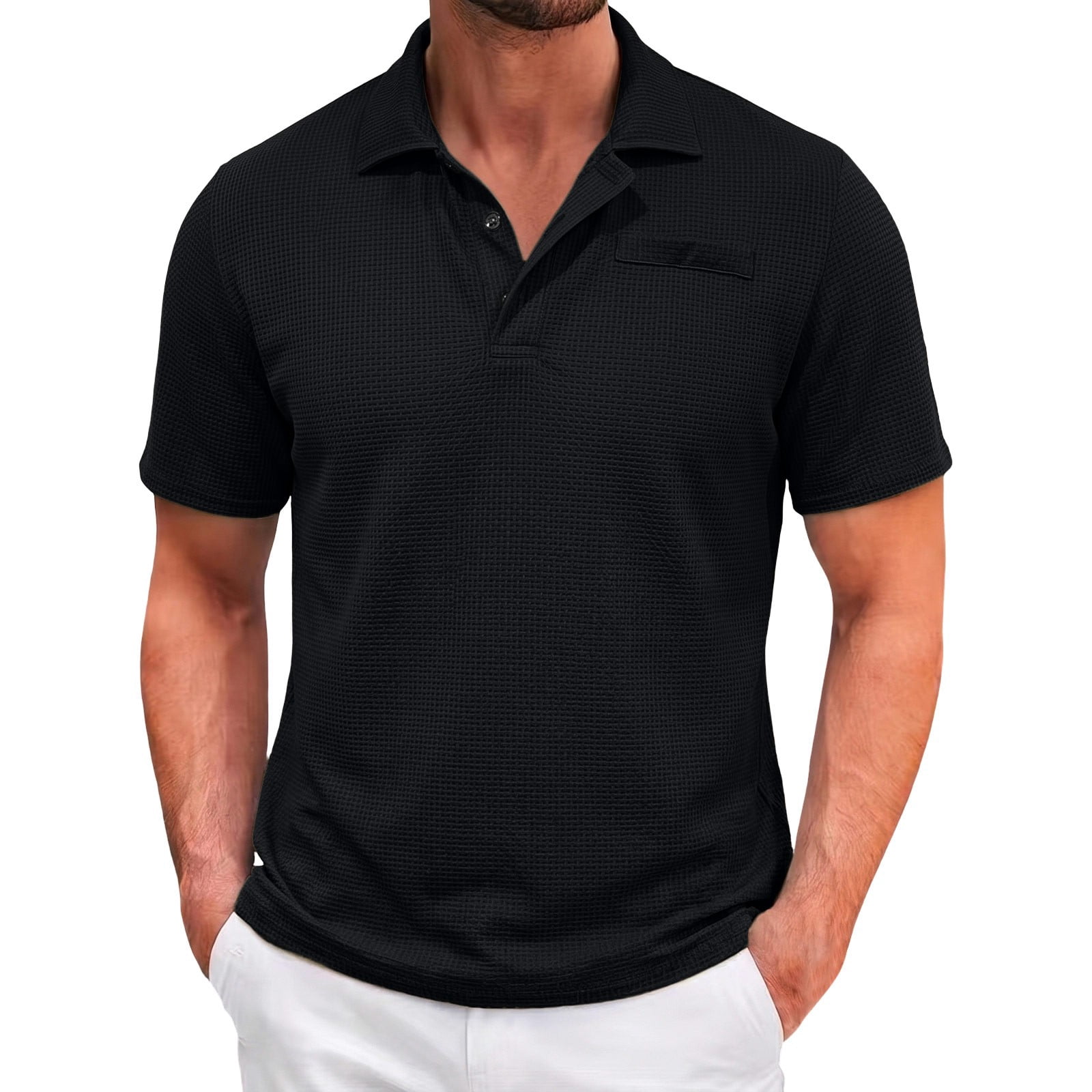 Men's Ice Silk Cooling Polo Shirt, Waffle Knit Quick Dry