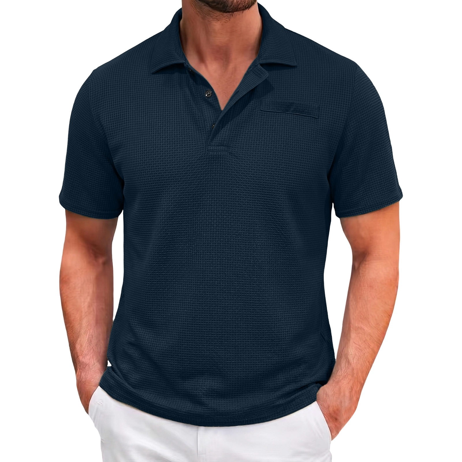 Men's Ice Silk Cooling Polo Shirt, Waffle Knit Quick Dry