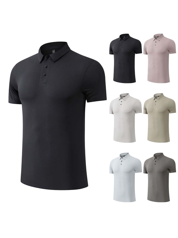 Men's Ice Silk Cooling Solid Color Lapel Short Sleeve T-Shirt Top Casual Loose Fit Breathable Moisture-Wicking Quick Dry Tee for Gym Workout Fitness Training Travel | AESTIVO,Blue 2XL