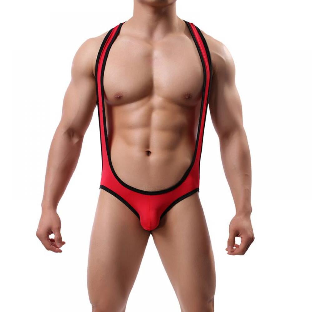 Men's Ice Silk Jockstrap Leotard Underwear Jumpsuits Wrestling Singlet