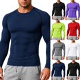 thumbnail image 1 of Men's Ice Silk Long Sleeve Compression Shirt High Stretch Quick Dry Athletic Baselayer Breathable Running Basketball Workout Undershirt ,L,Navy, 1 of 8